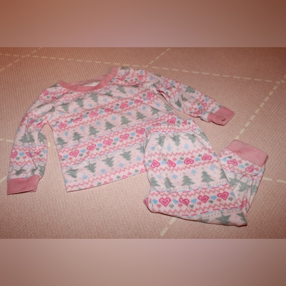 Laura Ashley Other - Laura Ashley Fleece Toddler Girl Pajama Set Christmas Trees 2T Pink